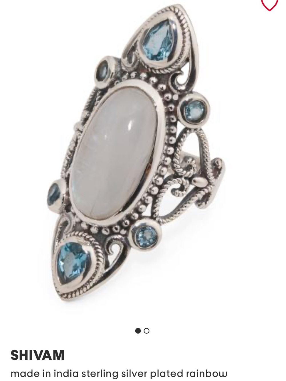 Sterling Silver-Plated Moonstone and Blue Topaz Marquise Ring